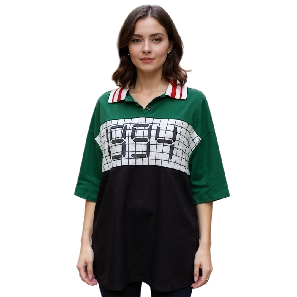 SHEIN '1994' Oversized Y2K Colorblock Polo Shirt